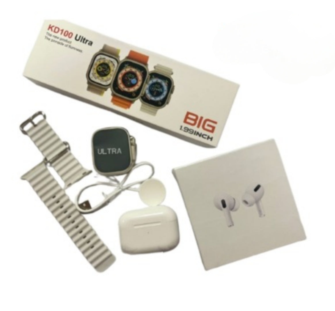 Kit Smartwatch KD 100 Ultra + Airpods PRO